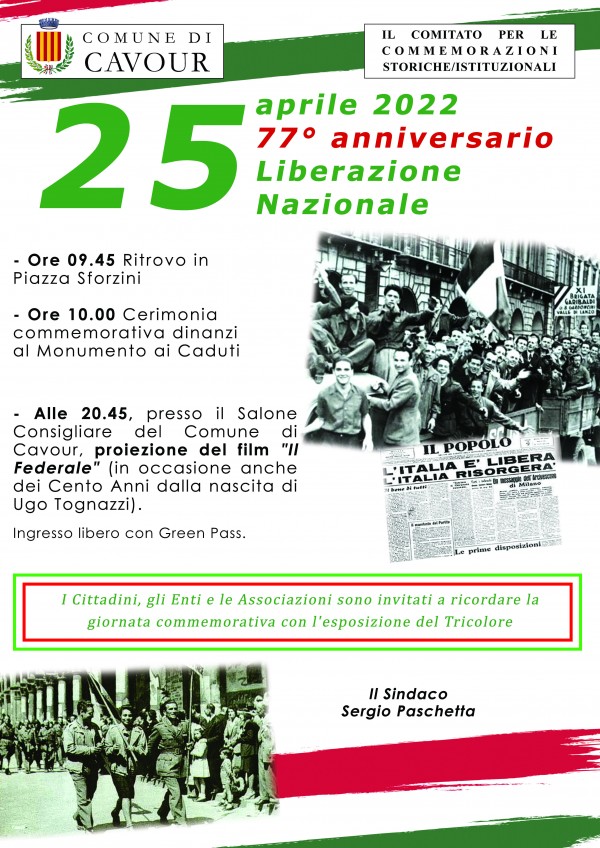 25 Aprile 2022 - 77° anniversario della Liberazione Nazionale